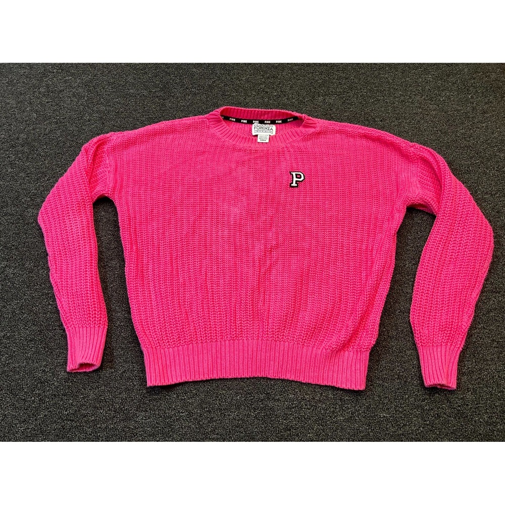 PINK Victoria's Secret Forenza Sweater Womens Small Pink Chunky Knit Ribbed Trim